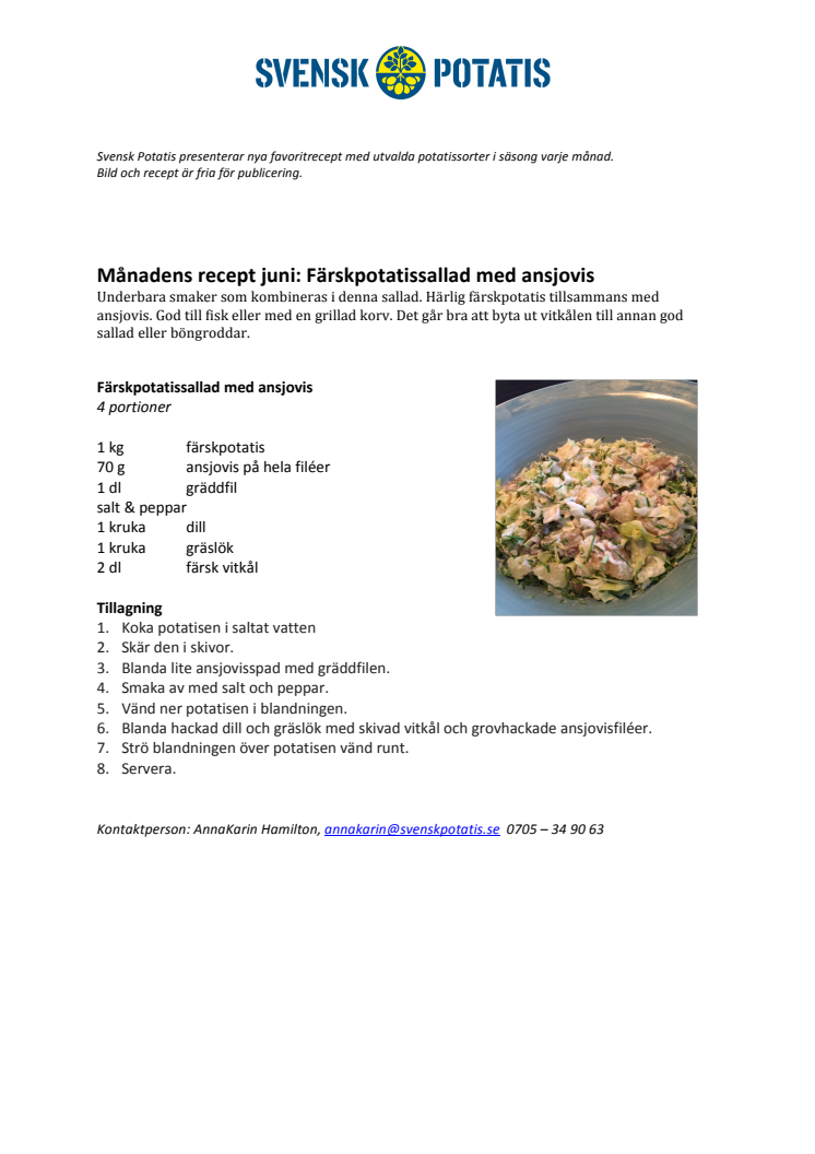 Månadens recept juni: Färskpotatissallad med ansjovis