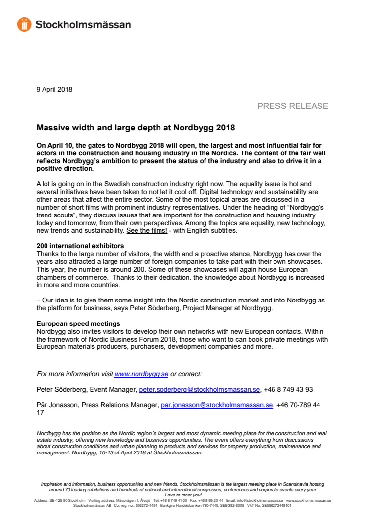 Massive width and large depth at Nordbygg 2018
