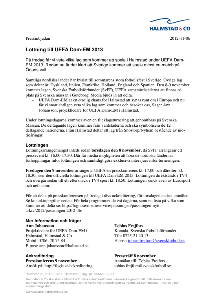 Lottning till UEFA Dam-EM 2013