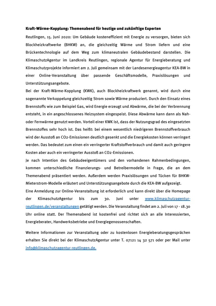 Kraft-Wärme-Kopplung: Themenabend für heutige und zukünftige Experten