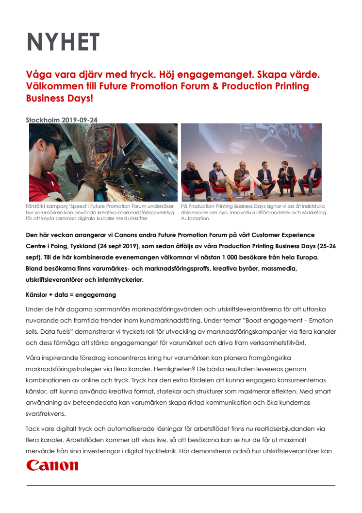 Välkommen till Future Promotion Forum & Production Printing Business Days!