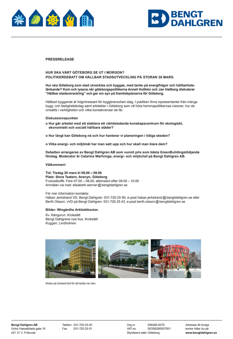 Hur ska vårt Göteborg se ut i morgon? Politikerdebatt om hållbar stadsutveckling på Storan 30 mars