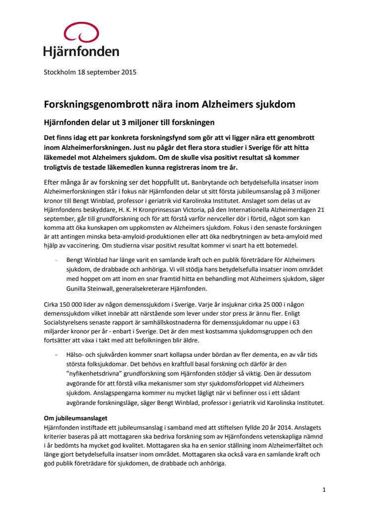 Forskningsgenombrott nära inom Alzheimers sjukdom 