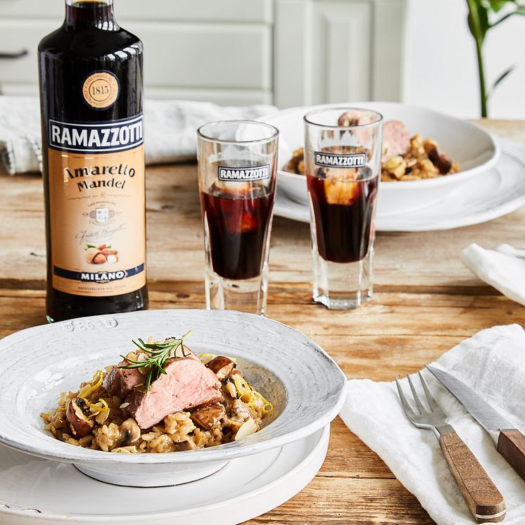 Ramazzotti Gebratenes Schweinefilet mit Mandel-Pilz-Risotto