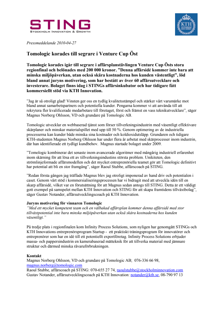 Tomologic korades till segrare i Venture Cup Öst