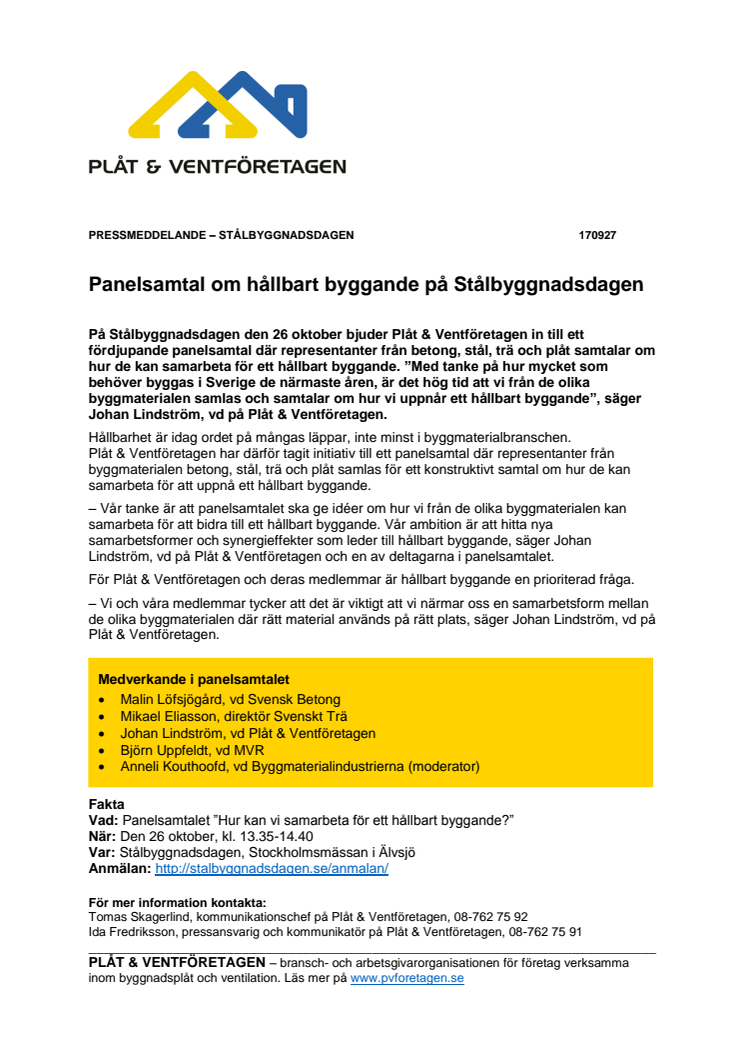 Panelsamtal om hållbart byggande på Stålbyggnadsdagen 