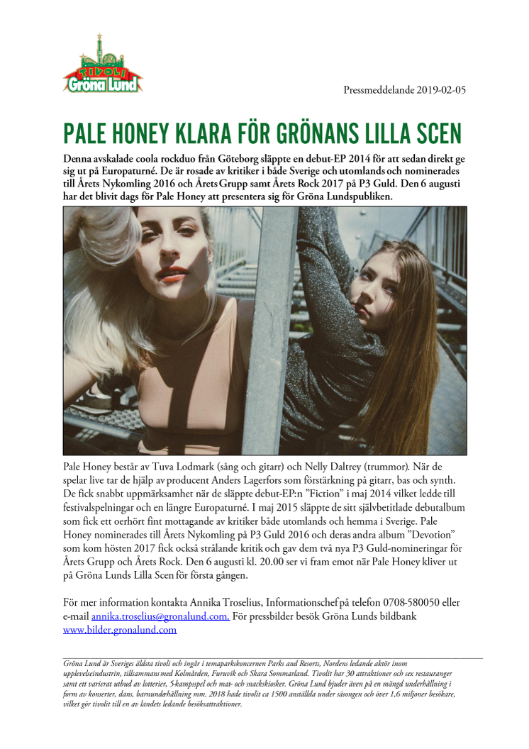 Pale Honey klara för Grönans Lilla Scen
