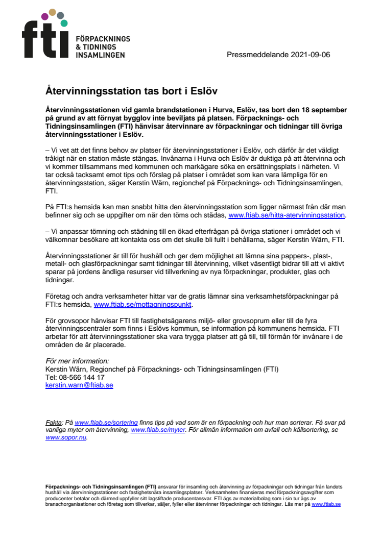 Återvinningsstation tas bort i Eslöv