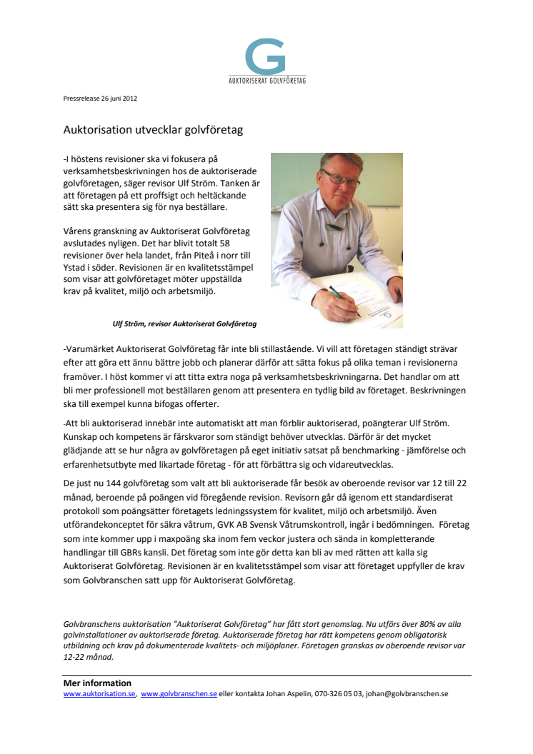 Auktorisation utvecklar golvföretag