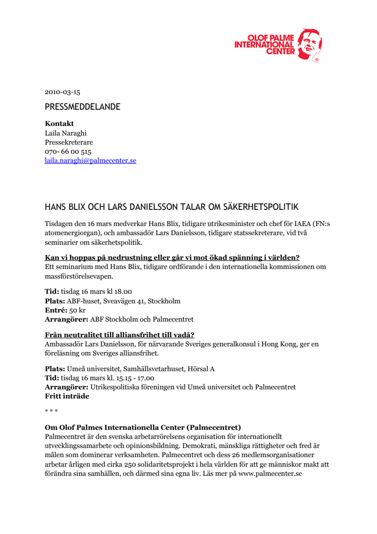 Hans Blix och Lars Danielsson talar om säkerhetspolitik