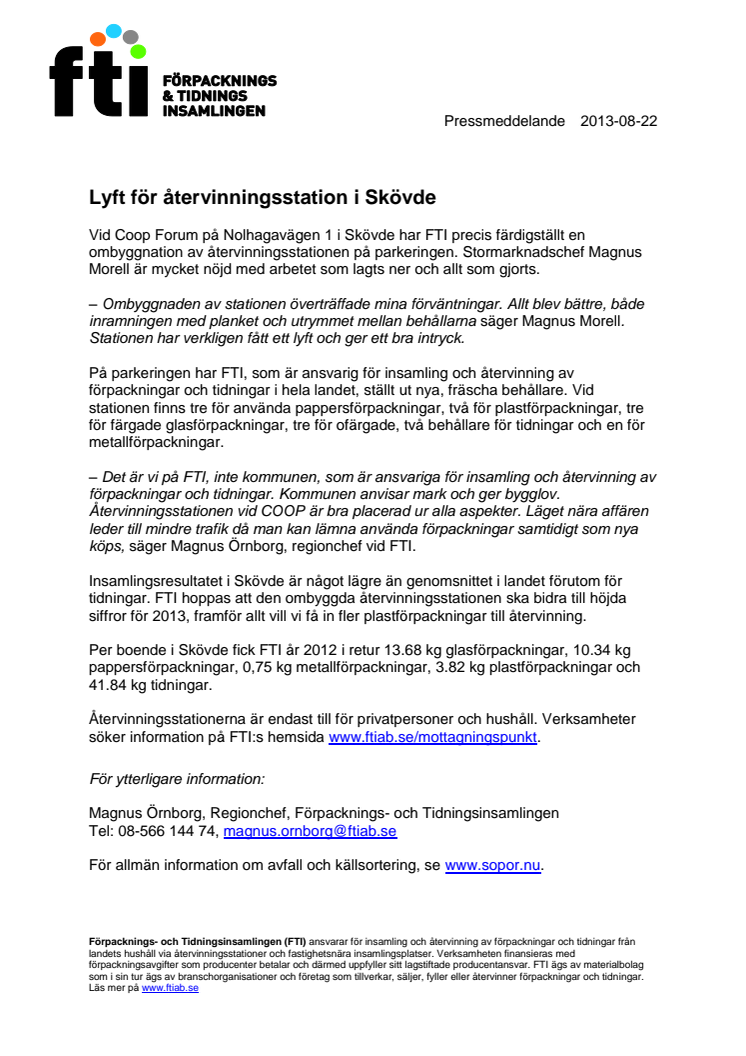 Lyft för återvinningsstation i Skövde
