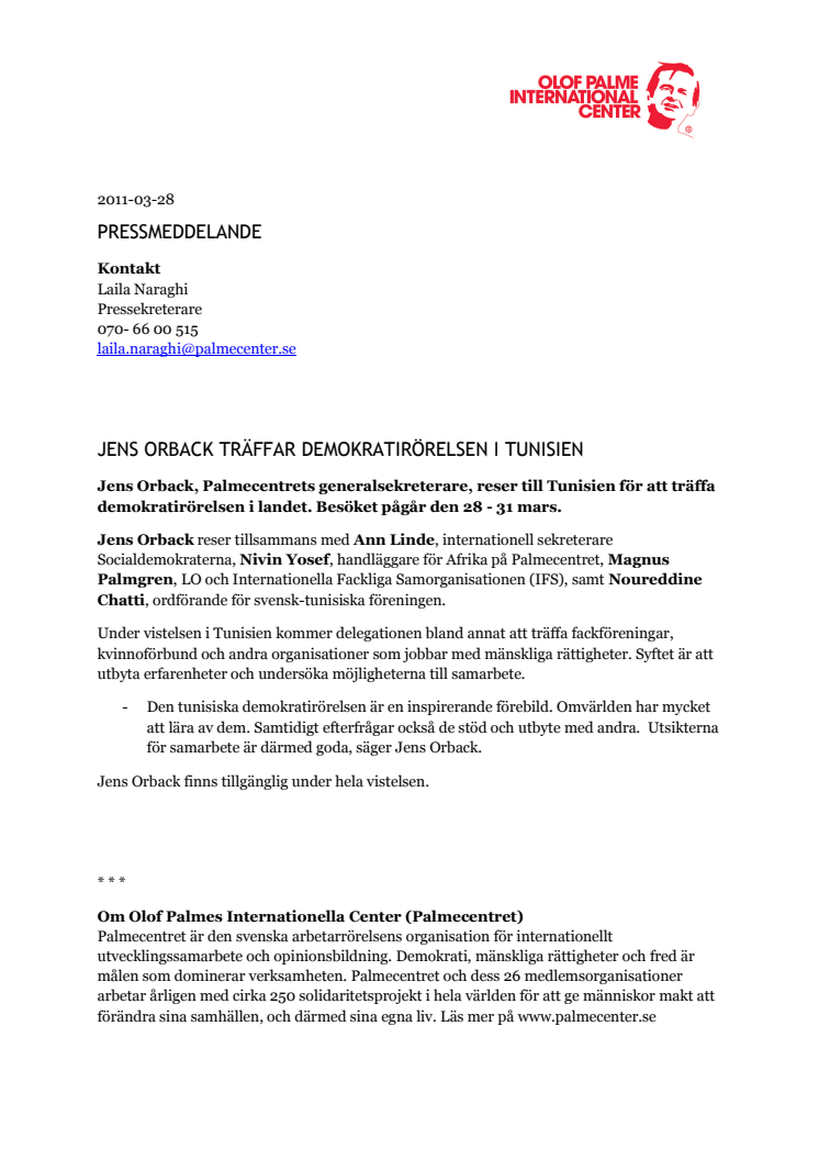 Jens Orback träffar demokratirörelsen i Tunisien