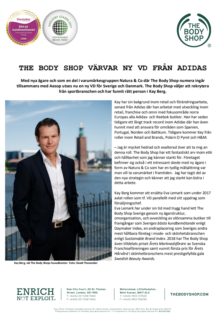 The Body Shop värvar ny vd från Adidas