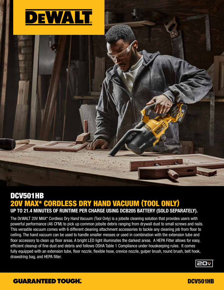 Product Guide_DEWALT 20V MAX Cordless Dry Hand Vacuum DCV501HB