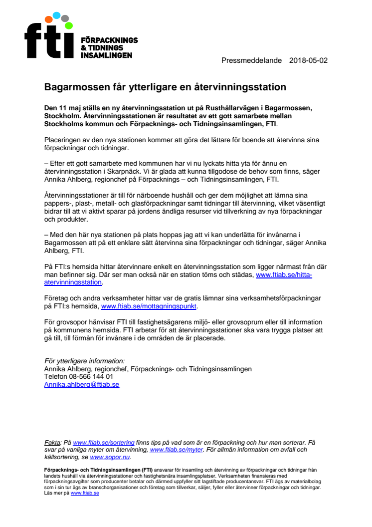 Bagarmossen får ytterligare en återvinningsstation