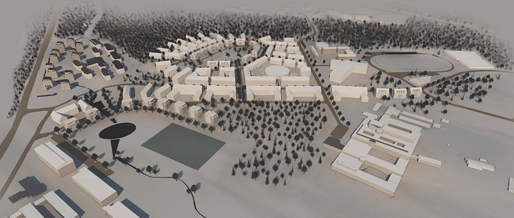 Illustration från planprogram för Lilljansberget. Vy från sydväst.