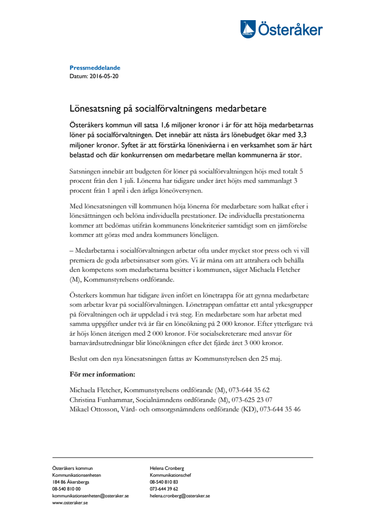 Lönesatsning på socialförvaltningens medarbetare