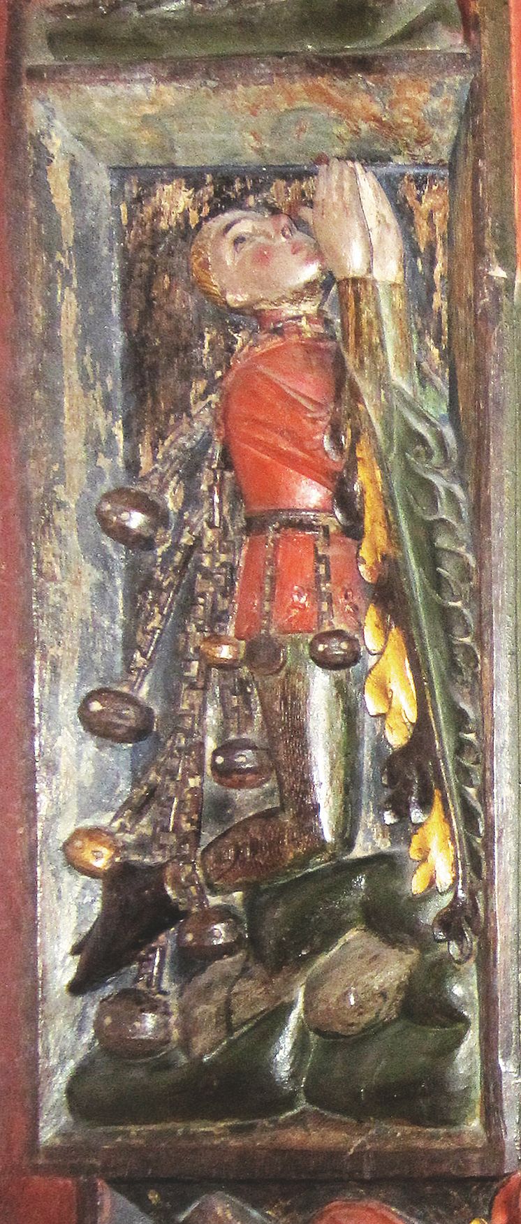 Fogen Jösse Eriksson – bondeplågare under Engelbrekts tid – skulpterad på gavel till hans stol i domkyrkan. Fotograf: Rikard Larsson.