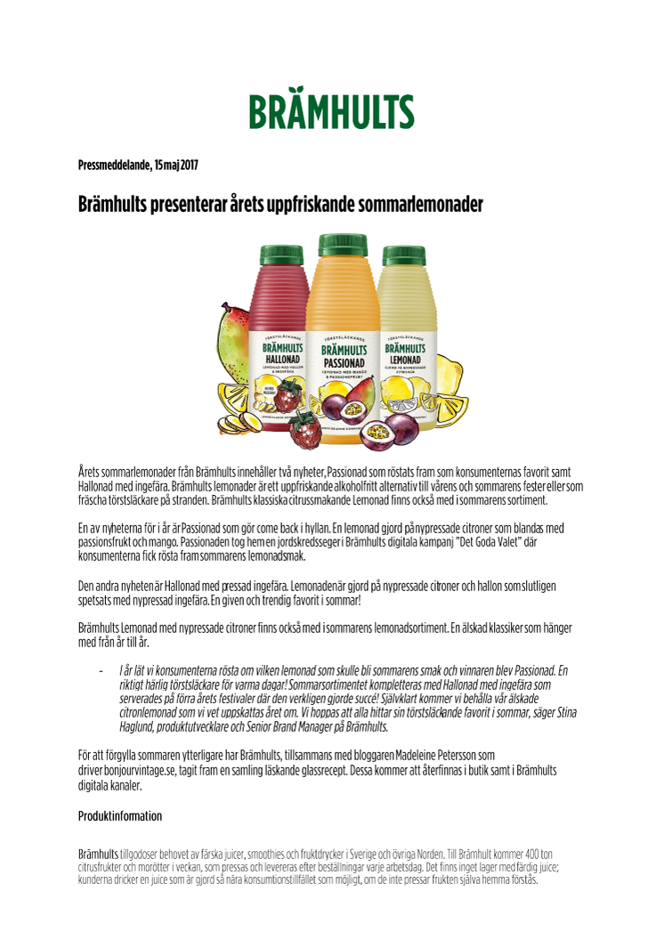Brämhults presenterar årets uppfriskande sommarlemonader