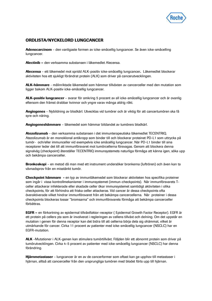 Ordlista/Nyckelord – Lungcancer