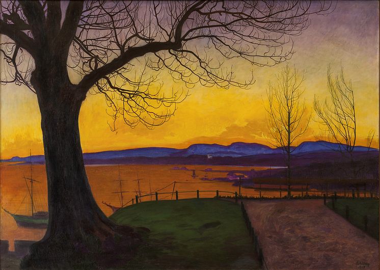 Våraften, Akershus/Spring Evening, Akershus Fortress, olje på lerret, 1913, Harald Sohlberg. Oslo kommunes kunstsamlinger