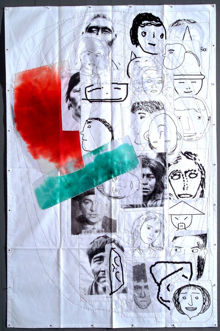 The Spiral and the Square; Eugenio Dittborn, The 26th History of the Human Face (Miti Mota) Airmail Painting No. 149, 2002-03