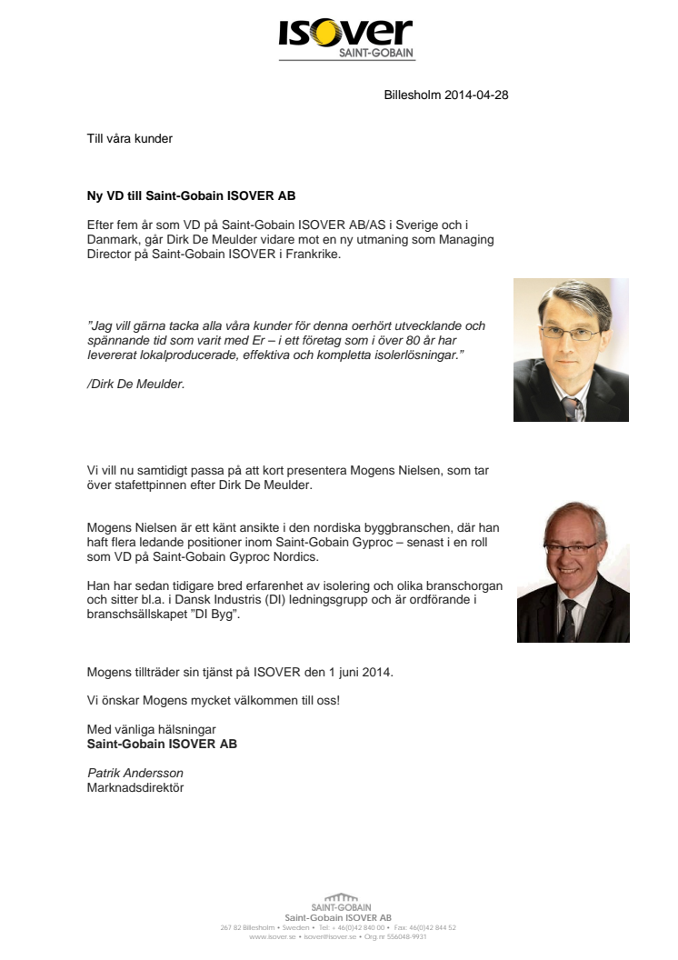 Ny VD på Saint-Gobain ISOVER AB
