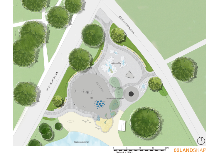 Illustrationaplan av regnlekplatsen, av 02Landskap