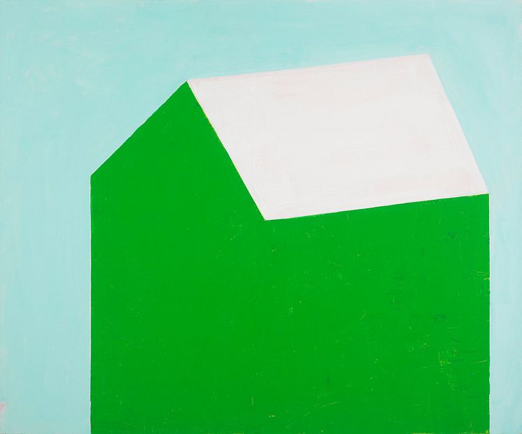 Hanna Borchgrevink, Hus og himmel, 2014. Acrylic on canvas. 104 x 125 cm. Private Collection. Photo: Halvard Haugerud