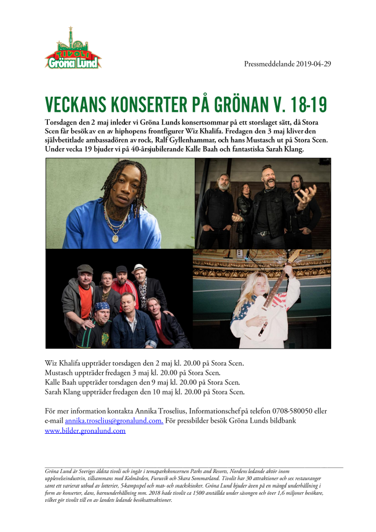 Veckans konserter på Grönan V. 18-19