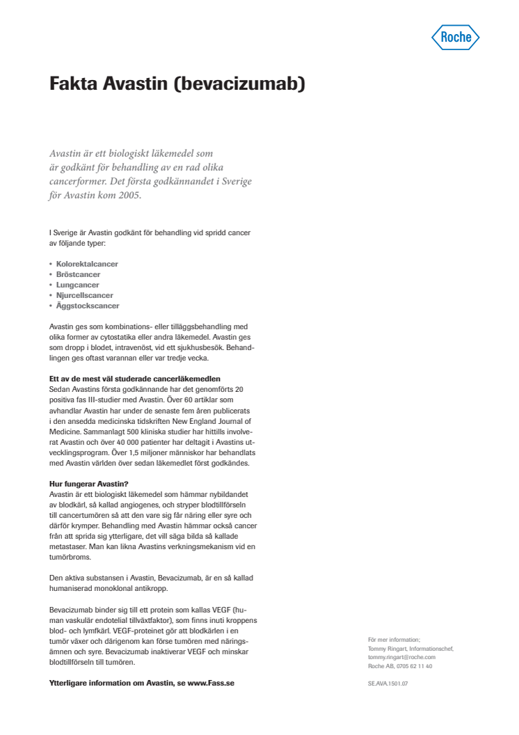 Faktablad  –  Avastin (bevacizumab)