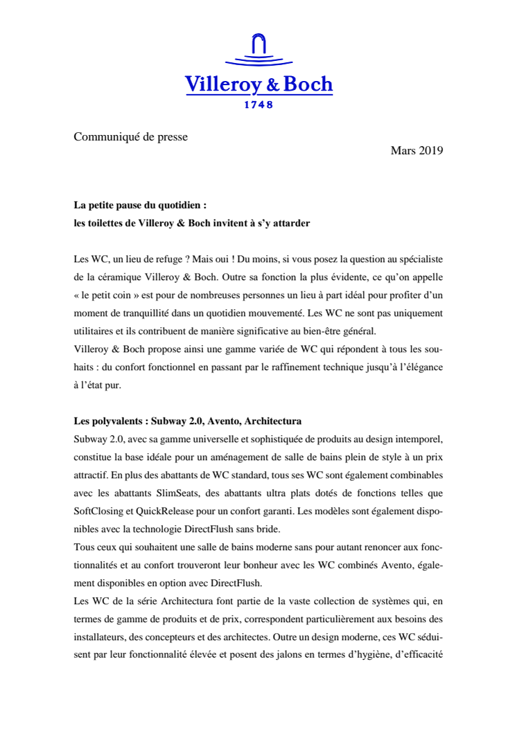 La petite pause du quotidien :  les toilettes de Villeroy & Boch invitent à s’y attarder