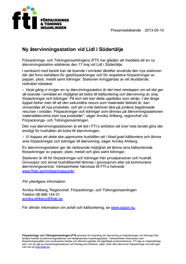 Ny återvinningsstation vid Lidl i Södertälje
