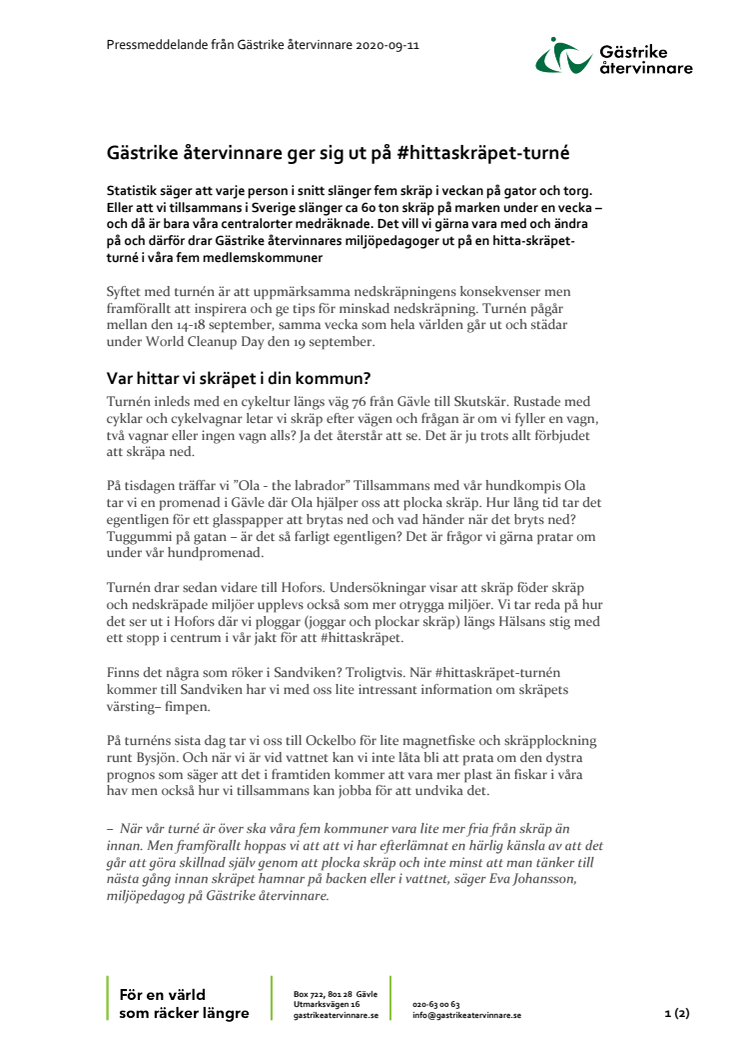 Gästrike återvinnare ger sig ut på #hittaskräpet-turné