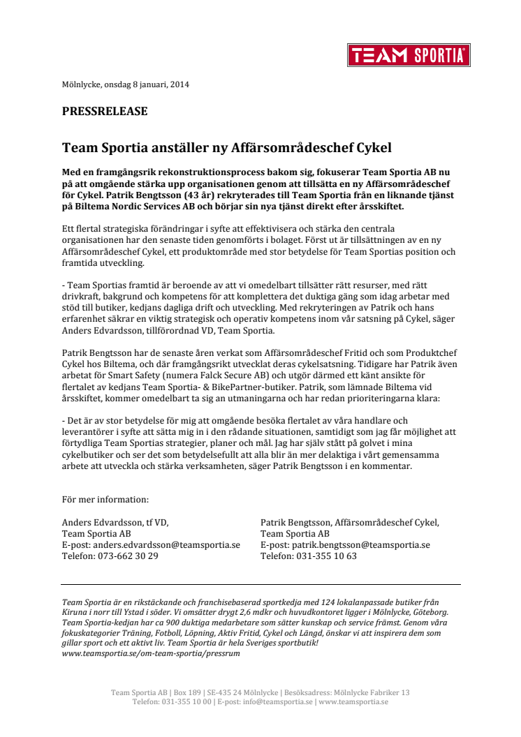 Team Sportia anställer ny Affärsområdeschef Cykel