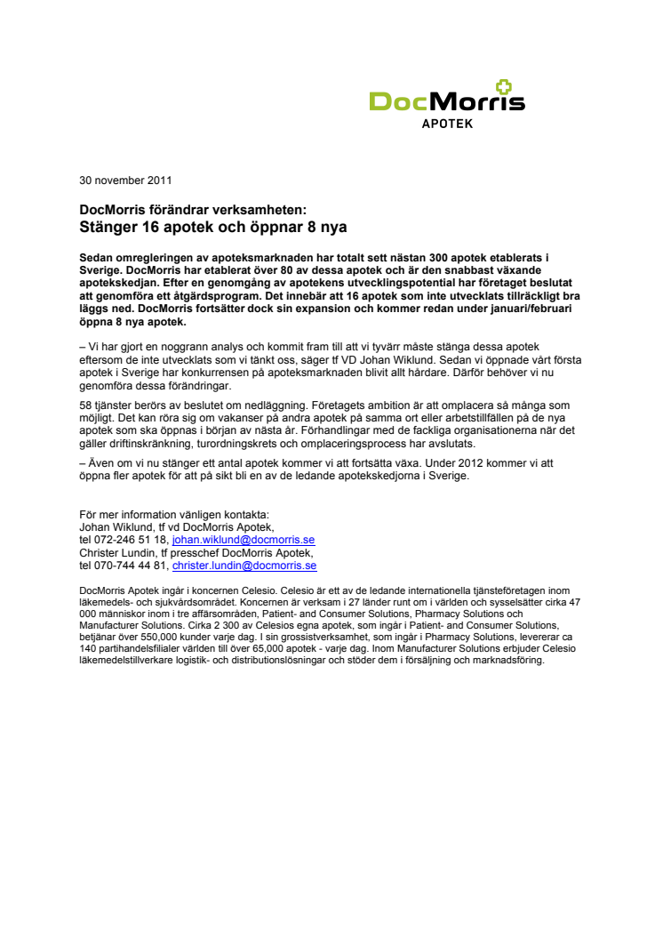 DocMorris förändrar verksamheten: Stänger 16 apotek och öppnar 8 nya