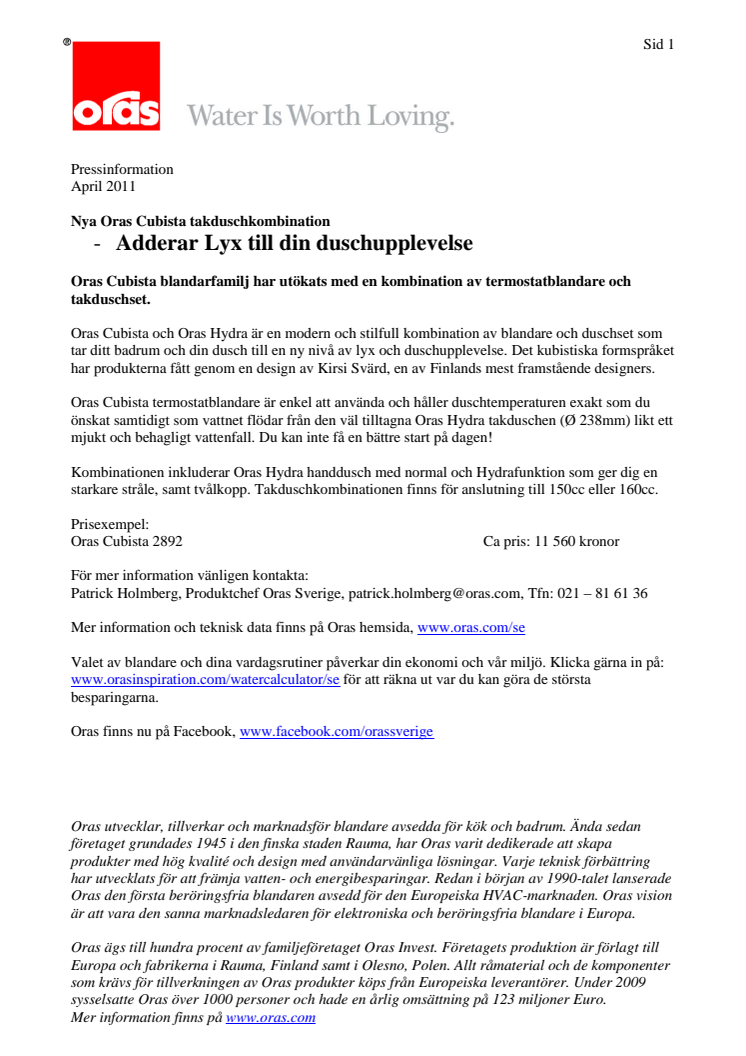 Nya Oras Cubista takduschkombination -Adderar Lyx till din duschupplevelse