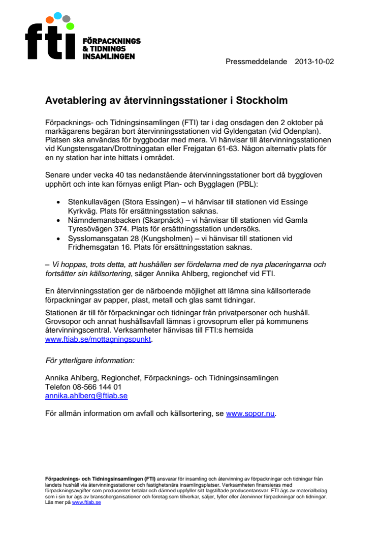 Avetablering av återvinningsstationer i Stockholm