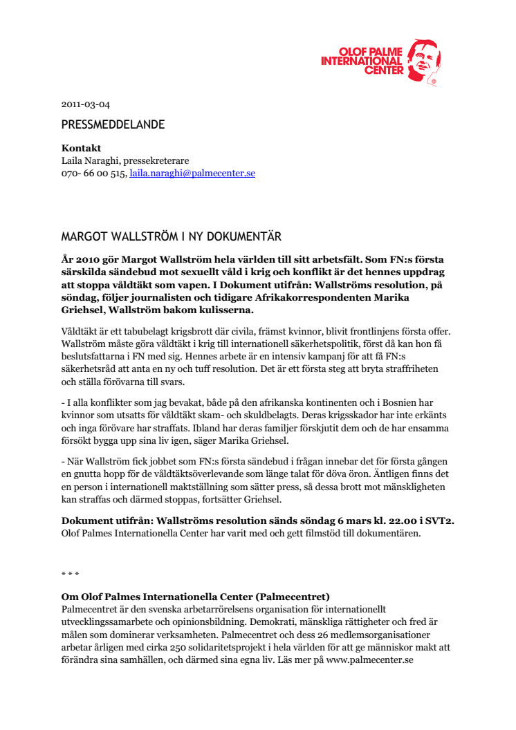 Margot Wallström i ny dokumentär