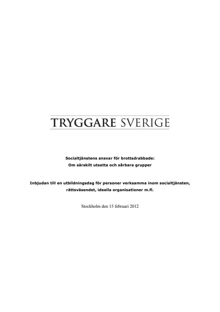 Utbildningsdag socialtjänstens ansvar för brottsdrabbade