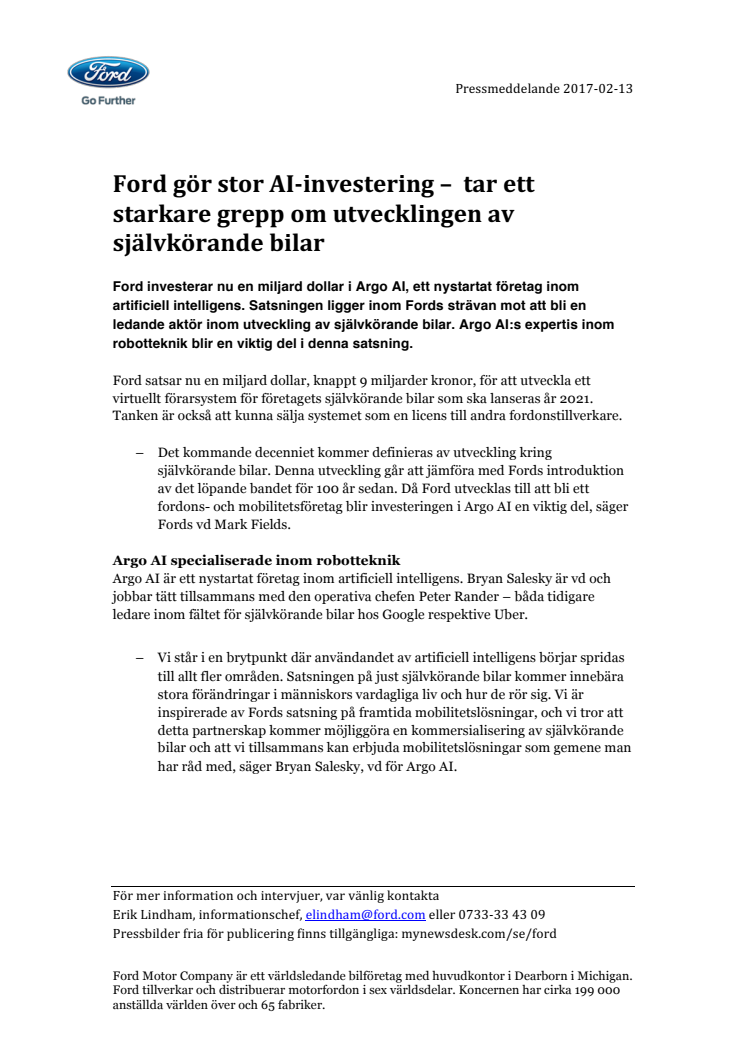 Ford gör stor AI-investering –  tar ett starkare grepp om utvecklingen av självkörande bilar
