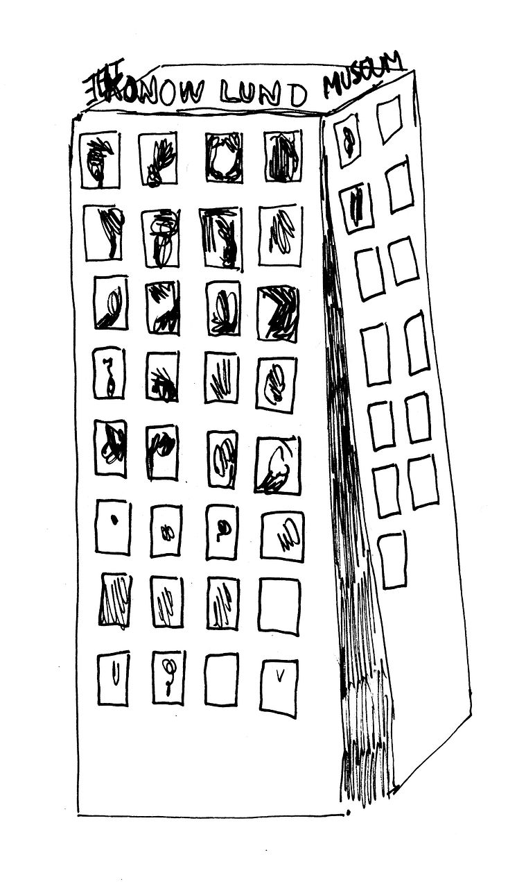 Lotte Konow Lund: Konow Lund museum (fra "Dagbøkene 2014–16"). 