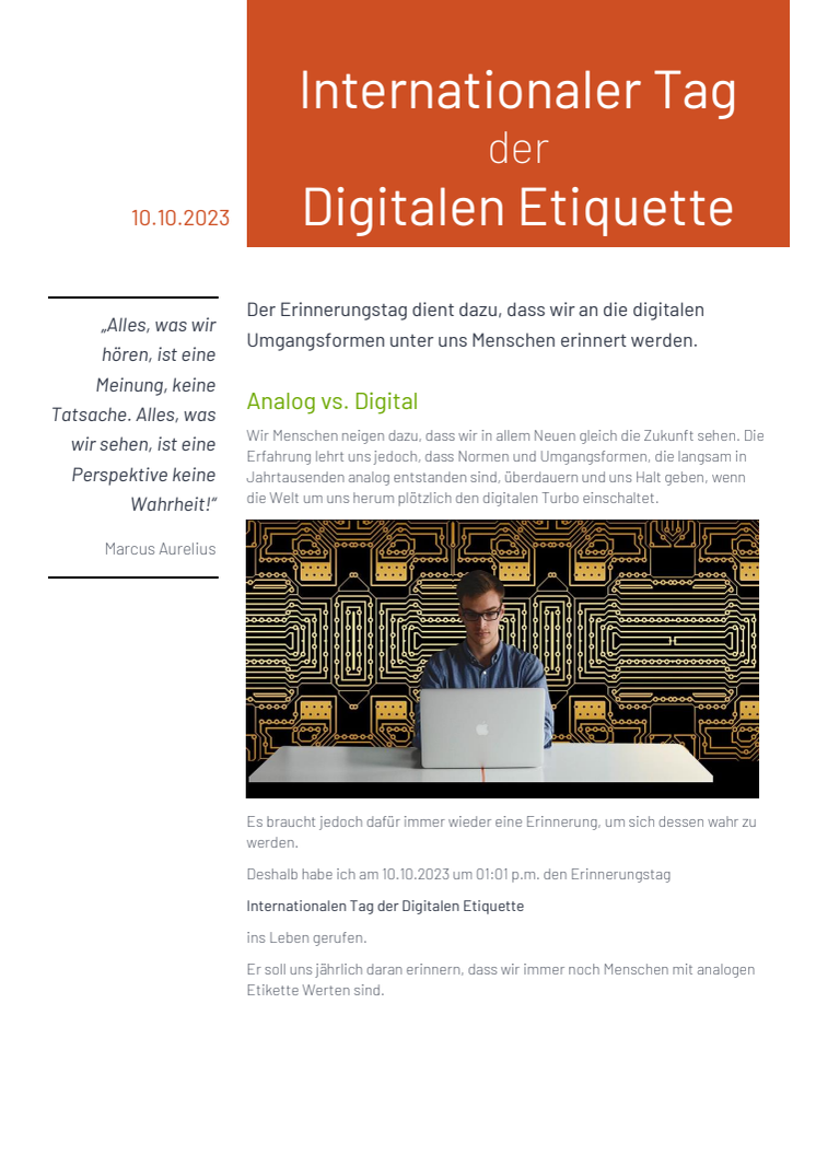 Erinnerungstag: Internationaler Tag der Digitalen Etiquette