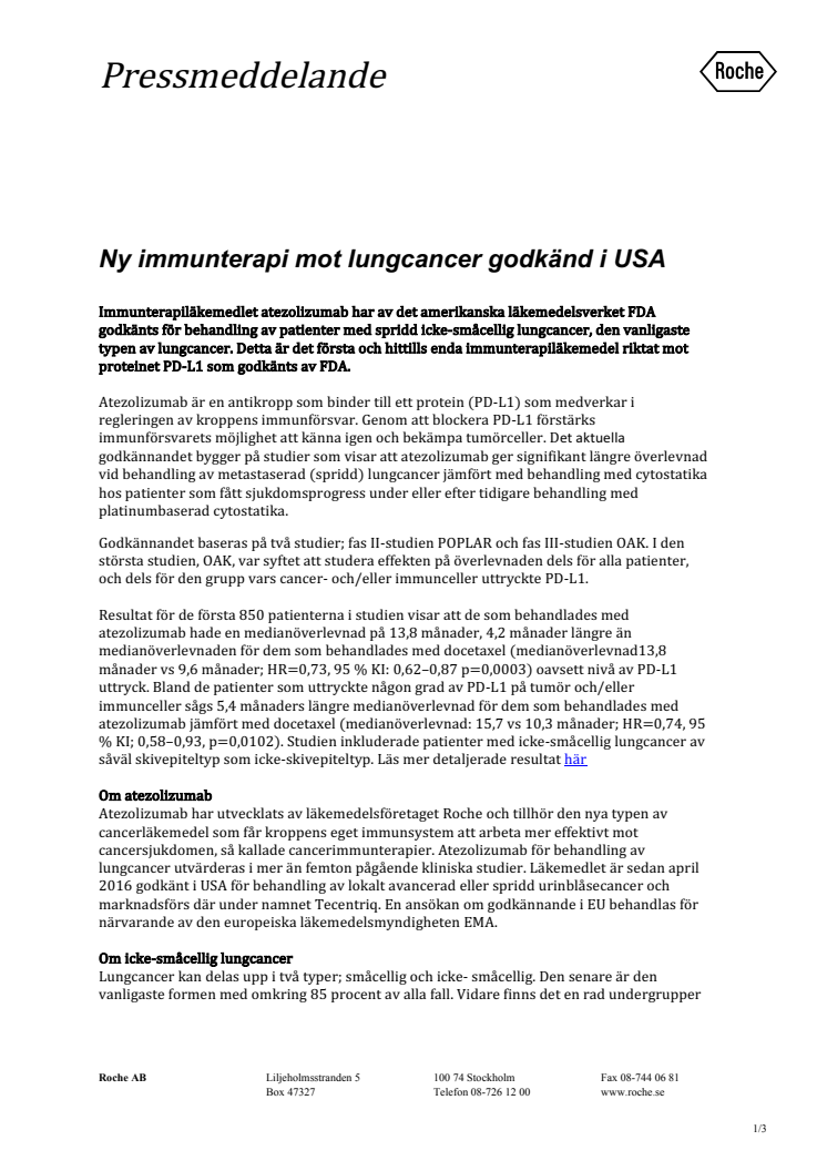 Ny immunterapi mot lungcancer godkänd i USA