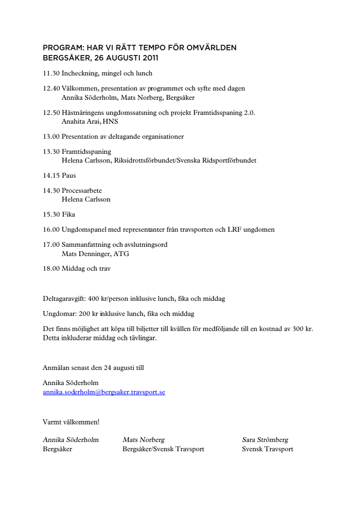 Program Bergsåker 26 augusti