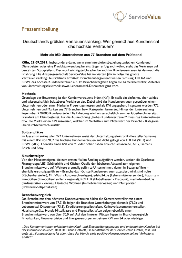 Deutschlands größtes Vertrauensranking: Wer genießt aus Kundensicht das höchste Vertrauen? 