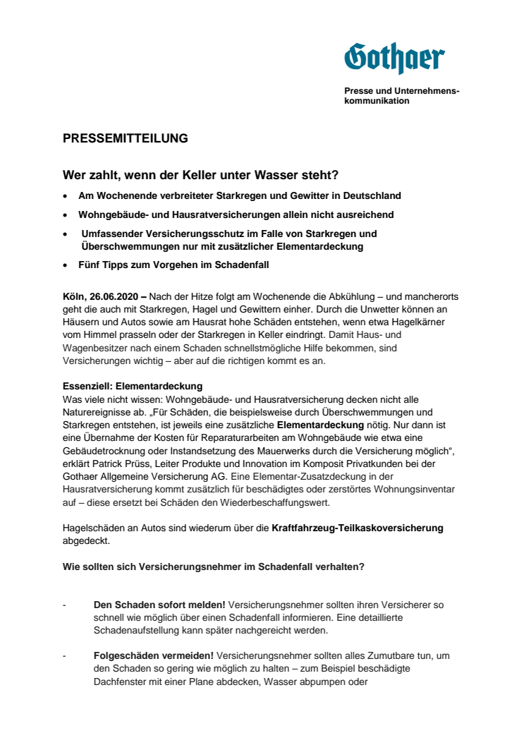 Wer zahlt, wenn der Keller unter Wasser steht?