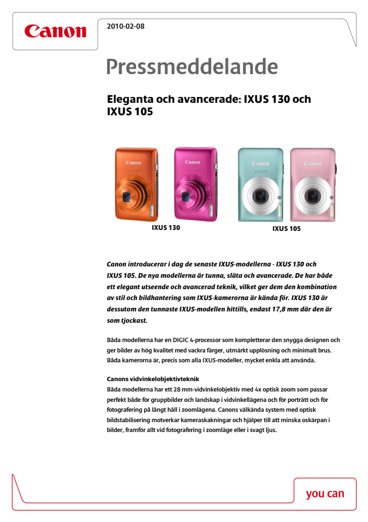 Eleganta och avancerade: IXUS 130 och IXUS 105