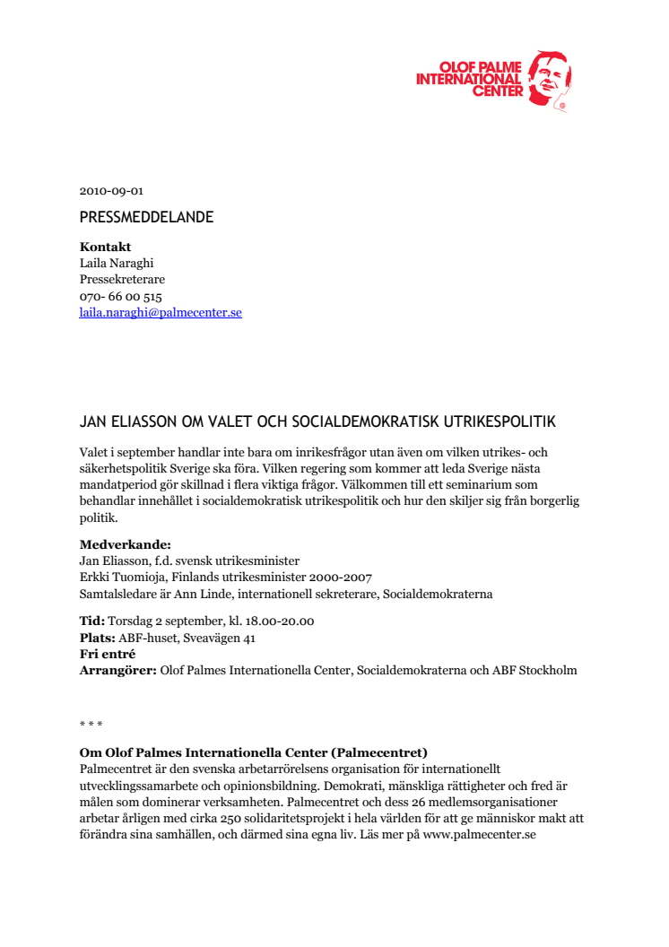 Jan Eliasson om valet och socialdemokratisk utrikespolitik