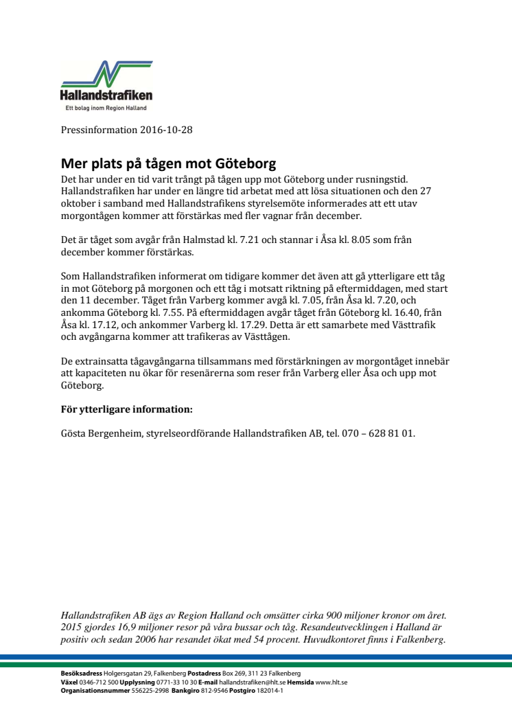 Mer plats på tågen mot Göteborg